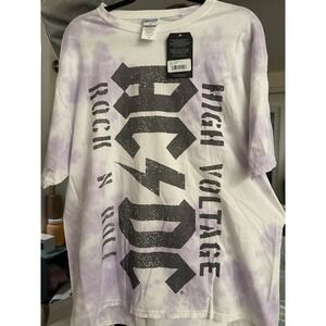 Hybrid Tees ACDC High Voltage Graphic Purple Tie Dye Cotton Men's T-Shirt M